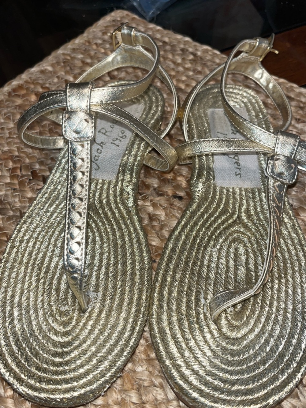 Jack Rogers Metallic Gold Braided T-Strap Sandals